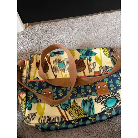 Vintage Fossil Key-Per Coated Canvas Multi-Color Floral Messenger Bag - Picture 14 of 14